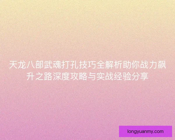 天龙八部武魂打孔技巧全解析助你战力飙升之路深度攻略与实战经验分享